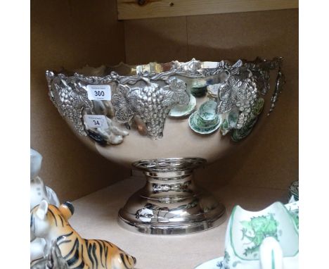A large modern chrome plated pedestal punch bowl, relief grapevine decoration, diameter 38cm 