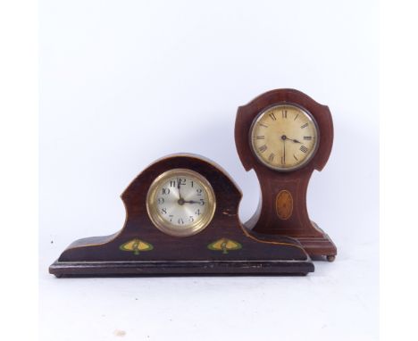 An Edwardian inlaid mahogany-cased clock, height 4.5cm, and another mantel clock 