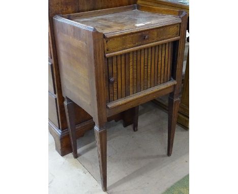 A 19th century mahogany tambour-fronted commode, with single drawer on tapered legs, W46cm, H74cm 