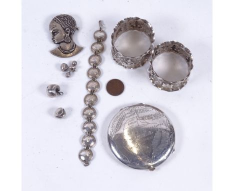 Various silver, including Indian compact, Persian bullet money, coin bracelet etc 