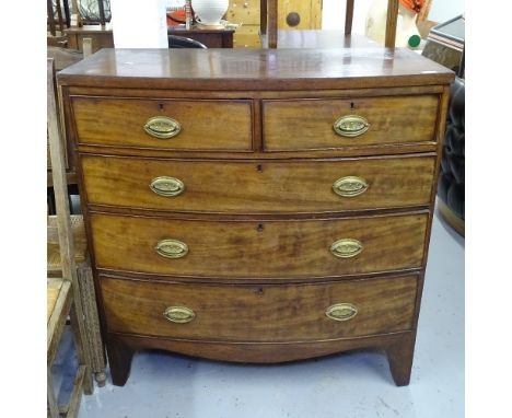 A 19th century mahogany bow-front 5-drawer chest, on bracket feet, W100cm, H103cm 