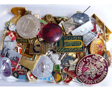 Box of Russian enamel badges 