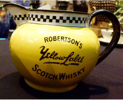 Enamel whisky water jug for Robertsons Yellow Label Whisky, distillery closed 1913 