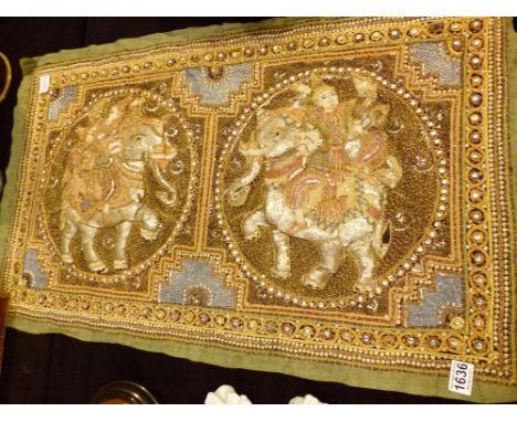 Burmese tapestry of elephants, purchased in Burmah, 96 x 59 cm    CONDITION REPORT:  This appears to be hand made 