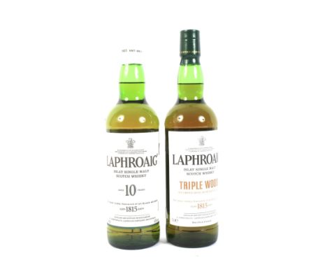 Two bottles of Laphroaig Islay single malt Scotch whisky, Triple Wood. 48% Vol, 70cl 