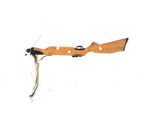 A vintage wooden stocked crossbow, 81cm long overall. (Sales only to aged 18 and over)