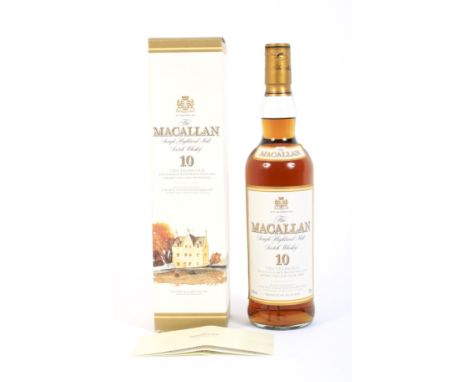 A bottle of The Macallan 10 year old single Highland malt Scotch whisky. In original box, 70cl, 40% Vol