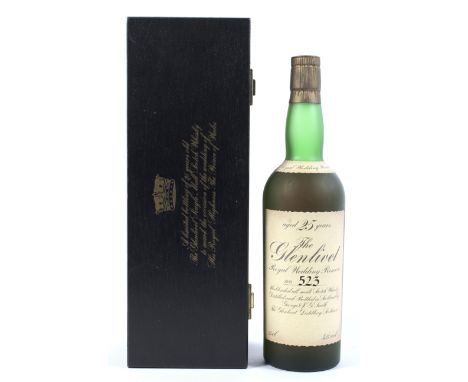 A bottle of The Glenlivet 25 year old Royal Wedding reserve whisky. Unblended all malt Scotch whisky, bottled for the marriag