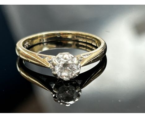 9ct gold ring set wth solitaire diamond, diamond size 0.33ct Size M Weight 2g 
