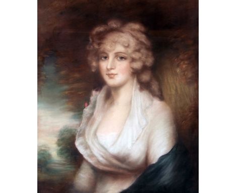 AFTER GEORGE ROMNEY Half Length Portrait of a Lady pastel 29 x 24ins 