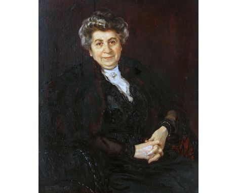 CASPAR RITTER (1861-1923, GERMAN) Half Length Portrait of a Seated Lady oil on panel, signed and dated 1918 lower left 34 = x