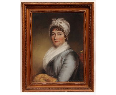 JOHN RUSSELL (1745-1806, BRITISH) Head and Shoulders Portrait of a Lady wearing Lace Bonnet pastel 23 x 17ins&nbsp; Keys Fine