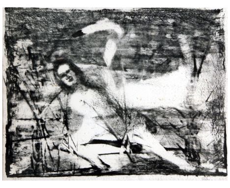 *SIDNEY ROBERT NOLAN, OMAC, (1917-1992, AUSTRALIAN) Leda and the Swan black and white lithograph, signed lower right and numb