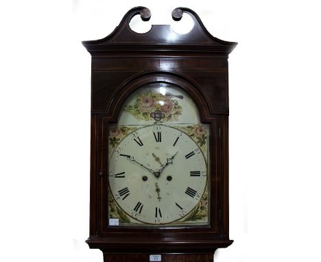 AN EARLY 19TH CENTURY EIGHT DAY LONGCASE CLOCK the painted dial with Arabic and Roman numerals with two subsidiary dials, the