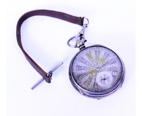A VICTORIAN SILVER OPEN FACED POCKET WATCH the scroll decorated two colour dial with Roman numerals and subsidiary dial to a 