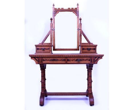 AN ARTS &amp; CRAFTS LIGHT OAK AND EBONY INLAID DRESSING TABLE  106cm wide x 55cm deep x 160cm high 