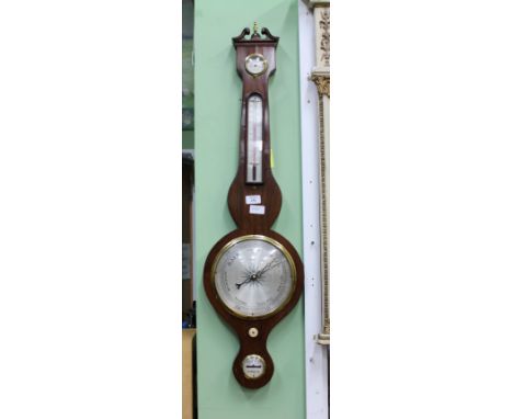 A 19TH CENTURY ROSEWOOD ANEROID WHEEL BAROMETER AND THERMOMETER 97cm in height