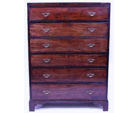 A GEORGE III MAHOGANY SECRETAIRE CHEST OF DRAWERS with one long drawer above three below on shaped bracket feet 99cm x 135cm 