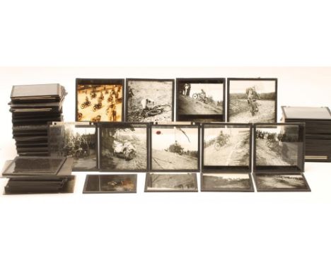 A COLLECTION OF MAGIC LANTERN SLIDES, comprising twenty six of motor bike racing mainly from the 1920s, nine of automobiles f