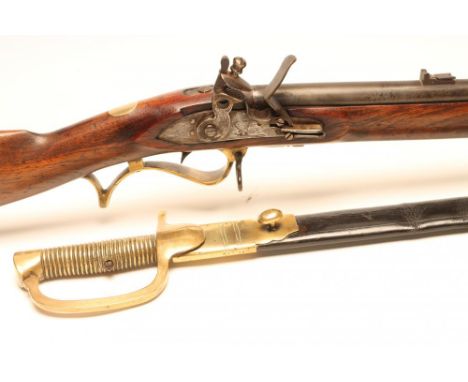 A GOOD REPRODUCTION BAKER RIFLE, with 31 1/4" smooth bore barrel, brass front sight, leaf rear sight, action with crown over 