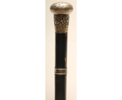 A SWORD STICK, early 20th century, with 28" double edged blade with marks for Horster, Solingen, embossed white metal pommel 