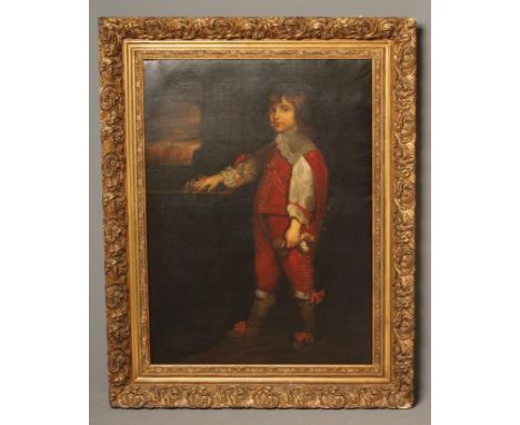 ENGLISH SCHOOL (Late 19th Century), Portrait of a Young 17th Century Boy in a Red Suit, oil on canvas, unsigned, 39 1/2" x 30