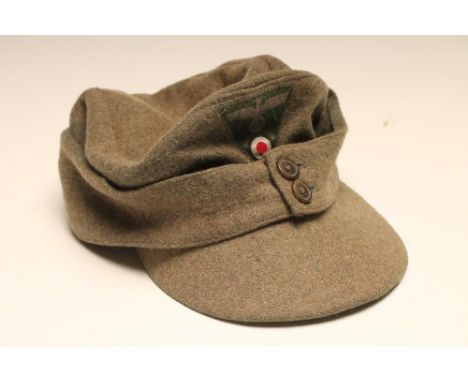 A THIRD REICH ARMY FORAGE CAP of typical form with triangular stitched patch, 9 3/4" front to back (Est. plus 21% premium inc