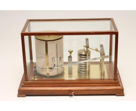 A MICRO BAROGRAPH by Turnbull & Co., Edinburgh, with silvered thermometer in glazed oak case with chart drawer, 19 1/2" wide 