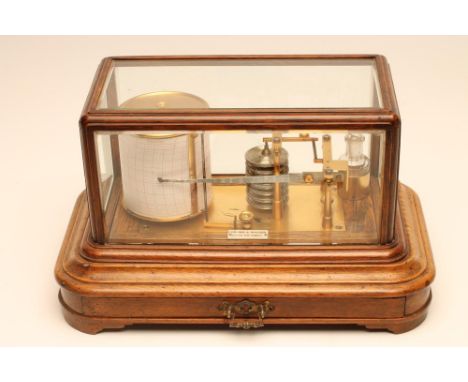 A BAROGRAPH by Keeling & Walker, Stoke on Trent, c.1900, in rounded oblong light oak case with bevelled glass, short drawer w