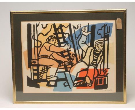 FERNAND LEGER (French 1881-1955), "Les Constructeurs", lithograph, signed, 19 1/2" x 25", gilt frame  (subject to Artists Res