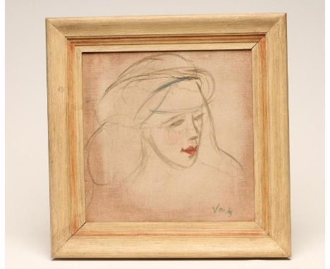 MARCEL VERTES (Hungarian 1895-1961), A Young Woman, bust portrait, watercolour sketch on canvas, signed, 12 1/4" x 12 1/2", f