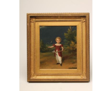 ENGLISH PROVINCIAL SCHOOL (Mid 19th Century), Portrait of a Boy with a Hobby Horse, full length, oil on board, unsigned, 14" 