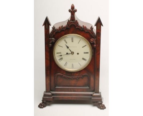 A MAHOGANY CASED TABLE CLOCK by Evan Evans, Totnes, the twin barrel movement with anchor escapement striking on a bell, pull 