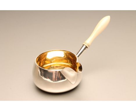 A VICTORIAN BRANDY PAN, maker Henry Wilkinson, Sheffield 1880, of typical form with baluster turned ivory handle, 1 1/2" high