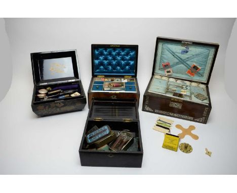 A selection of 19th Century and later boxes, including: two oriental lacquered woodwork boxes; Edwardian abalone and mother-o