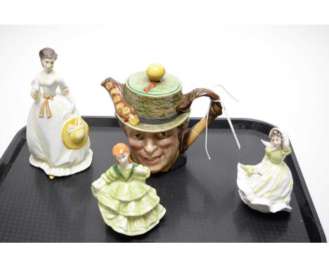 Three Royal Worcester figures of ladies, including: of ‘March Winds’; ‘Summertime’; and ‘Affection’; together with a Beswick 