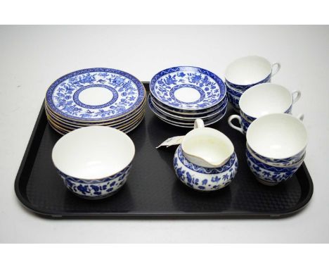 A Royal Doulton ‘Clifton’ blue and white tea service, including six tea trios, cream and sugar.
