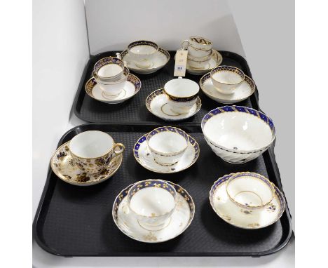 A selection of antique blue and gilt decorated ceramic tea wares, mostly 19th Century, makers including New Hall, most unmark