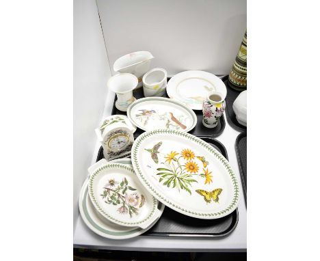 A selection of Portmeirion ‘The Botanic Garden’ decorative ceramic wares, including: mantel clock; and various plates; togeth