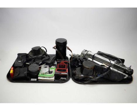 A collection of cameras, lenses and accessories, including: Asahi Pentax S1a camera, in carry case; Canon Canomatic lens, in 