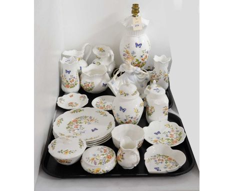 A collection of Aynsley ‘Cottage Garden’ decorative ceramic wares, including: jugs, lamp; vases, and other items, approximate