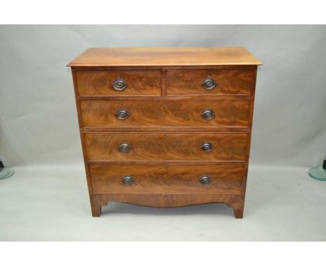 A 19TH CENTURY MAHOGANY CHEST OF FIVE DRAWERS supported on plain bracket feet, 104cm x 105cmCondition report: fading, on top 