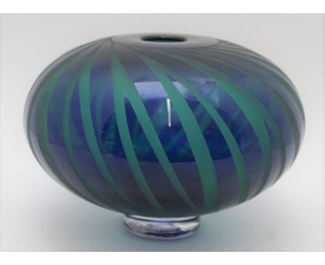 A GILLIES JONES OF ROSEDALE GLASS LIMITED EDITION VASE, 'Leaves', on clear glass foot, signed, inscribed, and dated 2000, NO.