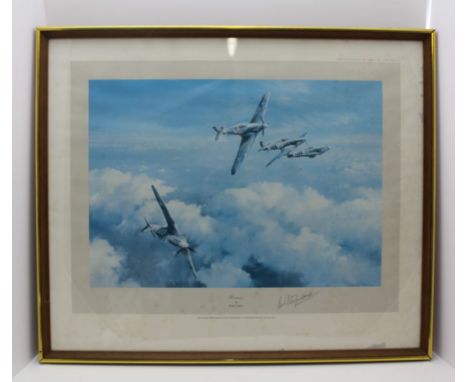 AFTER ROBERT TAYLOR A PRINT OF FOUR HURRICANES,1st edition, signed by Wing Commander Robert Stanford Tuck, DSO, DFC, image si