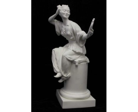 A ROYAL WORCESTER BISCUIT PORCELAIN CHINOISERIE FIGURE, titled 'le miroir' No.3588, modelled by A.Azori, fancy marks printed 