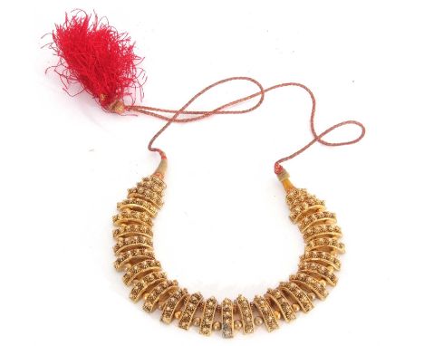 Vintage Indian silver gilt necklace with beaded decoration to a cord tassel tie