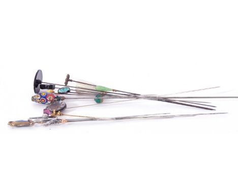Small quantity of hat and tie pins to include a silver Scottish thistle example, and sterling example hallmarked, a hat pin s