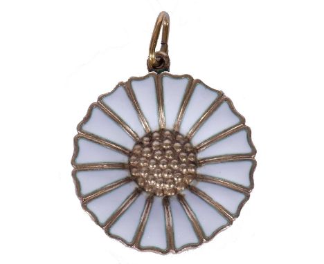 Georg Jensen daisy enamel pendant, 25mm diam, marked Georg Jensen 925 S Denmark
