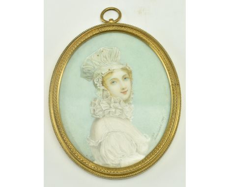 After Thomas Lawrence - a late 18th century French School inspired miniature watercolour on ivory portrait of Elisabeth Phili