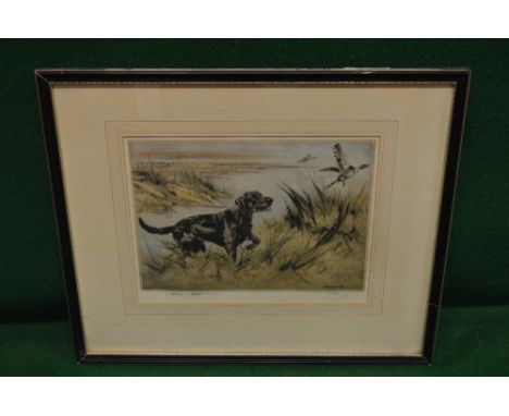 Henry Wilkinson, a limited edition picture 102/150 of a black Labrador and Pintail, signed bottom left - 14" x 10.5" in glaze